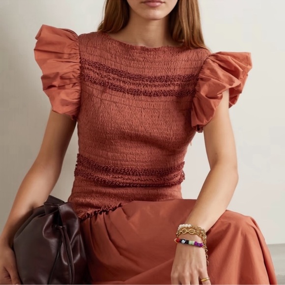 Ulla Johnson Handmade Madeline Smock Flutter Sleeve Dress Clay Size 4/8 NWT - Picture 6 of 16